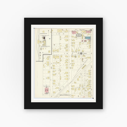 Old map wall art mockup — black gallery frame with white mat — Sanborn Fire Insurance Map from Byesville, Guernsey County, Ohio (1913), Sheet #0003