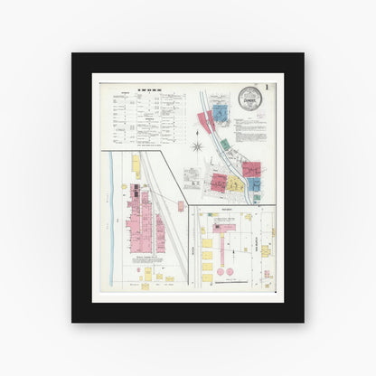 Old map wall art mockup — black gallery frame with white mat — Sanborn Fire Insurance Map from Dundee, Kane County, Illinois (1905), Sheet #0001