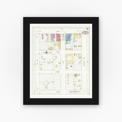 Old map wall art mockup — black gallery frame with white mat — Sanborn Fire Insurance Map from Plainview, Hale County, Texas (1910), Sheet #0005