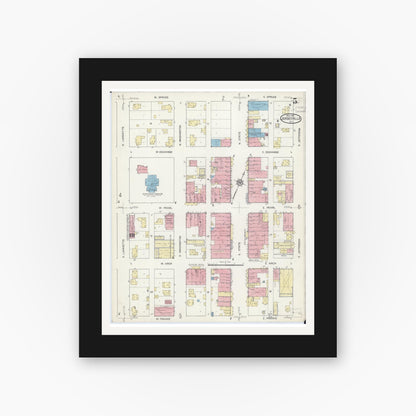 Old map wall art mockup — black gallery frame with white mat — Sanborn Fire Insurance Map from Jerseyville, Jersey County, Illinois (1914), Sheet #0005