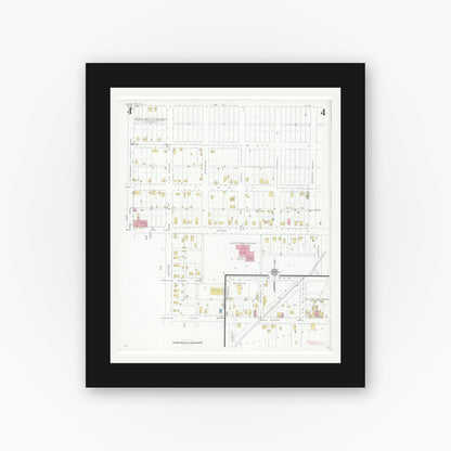 Old map wall art mockup — black gallery frame with white mat — Sanborn Fire Insurance Map from Coal City, Grundy County, Illinois (1933), Sheet #0004