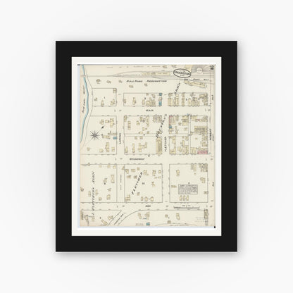 Old map wall art mockup — black gallery frame with white mat — Sanborn Fire Insurance Map from Crookston, Polk County, Minnesota (1884), Sheet #0002