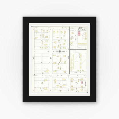 Old map wall art mockup — black gallery frame with white mat — Sanborn Fire Insurance Map from Osage, Mitchell County, Iowa (1911), Sheet #0002