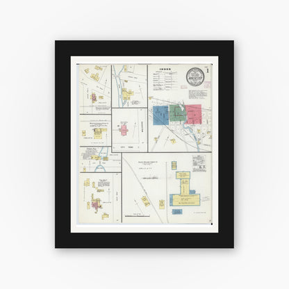 Old map wall art mockup — black gallery frame with white mat — Sanborn Fire Insurance Map from Manchester, Washtenaw County, Michigan (1907) - Complete Map Set