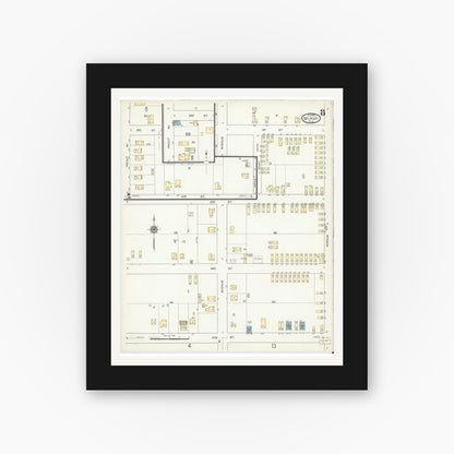 Old map wall art mockup — black gallery frame with white mat — Sanborn Fire Insurance Map from Miami, Dade County, Florida (1914), Sheet #0008