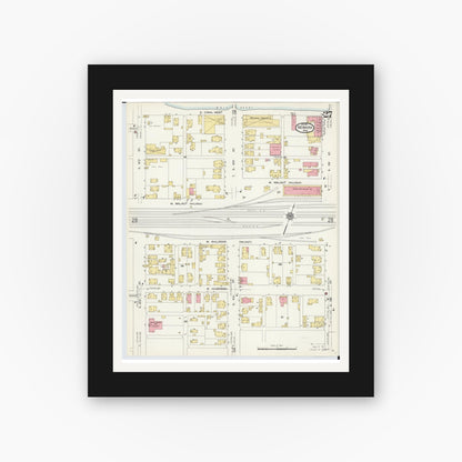 Old map wall art mockup — black gallery frame with white mat — Sanborn Fire Insurance Map from Newark, Licking County, Ohio (1912), Sheet #0027