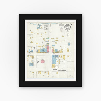 Old map wall art mockup — black gallery frame with white mat — Sanborn Fire Insurance Map from Llano, Llano County, Texas (1900), Sheet #0001