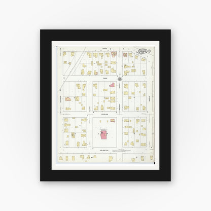 Old map wall art mockup — black gallery frame with white mat — Sanborn Fire Insurance Map from Bangor, Van Buren County, Michigan (1918), Sheet #0003