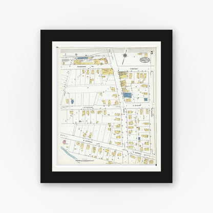 Old map wall art mockup — black gallery frame with white mat — Sanborn Fire Insurance Map from Swanton, Fulton County, Ohio (1920), Sheet #0005