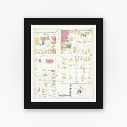 Old map wall art mockup — black gallery frame with white mat — Sanborn Fire Insurance Map from Wauseon, Fulton County, Ohio (1916), Sheet #0009