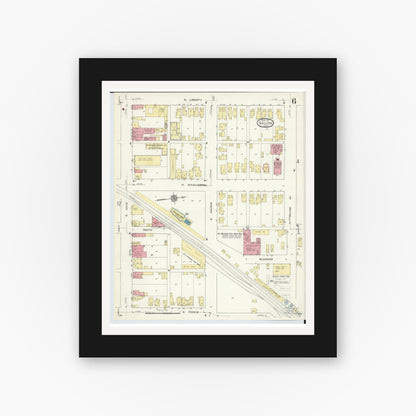 Old map wall art mockup — black gallery frame with white mat — Sanborn Fire Insurance Map from Galion, Crawford County, Ohio (1913), Sheet #0006