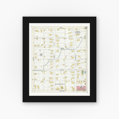 Old map wall art mockup — black gallery frame with white mat — Sanborn Fire Insurance Map from Virden, Macoupin County, Illinois (1900), Sheet #0002