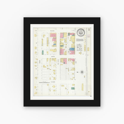 Old map wall art mockup — black gallery frame with white mat — Sanborn Fire Insurance Map from Weimar, Colorado County, Texas (1907) - Complete Map Set