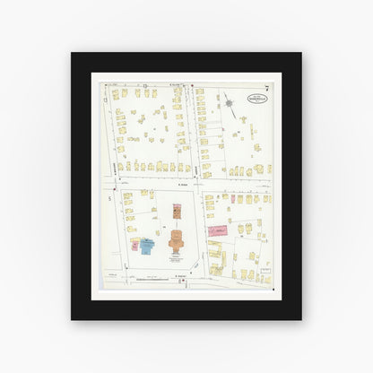 Old map wall art mockup — black gallery frame with white mat — Sanborn Fire Insurance Map from Somerville, Somerset County, New Jersey (1910), Sheet #0007