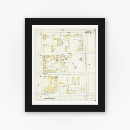 Old map wall art mockup — black gallery frame with white mat — Sanborn Fire Insurance Map from Palatka, Putnam County, Florida (1897), Sheet #0005