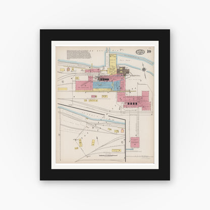 Old map wall art mockup — black gallery frame with white mat — Sanborn Fire Insurance Map from Cloquet, Carlton County, Minnesota (1922), Sheet #0010