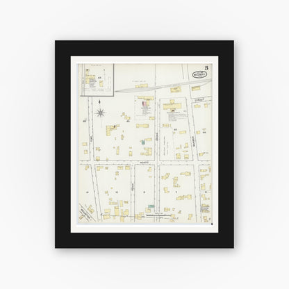 Old map wall art mockup — black gallery frame with white mat — Sanborn Fire Insurance Map from Medway, Norfolk County, Massachusetts (1892), Sheet #0003