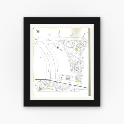 Old map wall art mockup — black gallery frame with white mat — Sanborn Fire Insurance Map from Honolulu, Oahu County, Hawaii (1955), Sheet #0139