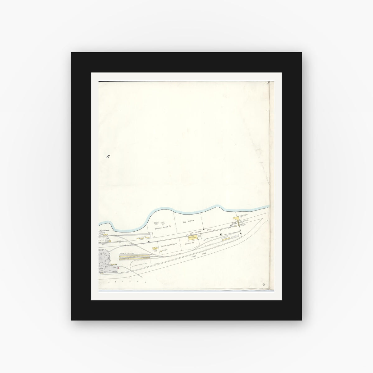 Old map wall art mockup — black gallery frame with white mat — Sanborn Fire Insurance Map from Chicago, Cook County, Illinois (Unknown), Sheet #0005