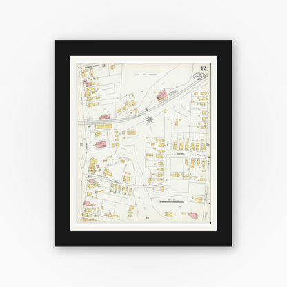 Old map wall art mockup — black gallery frame with white mat — Sanborn Fire Insurance Map from Suffolk, Independent Cities, Virginia (1903), Sheet #0012