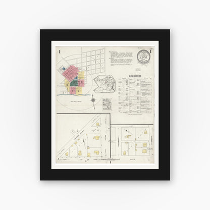 Old map wall art mockup — black gallery frame with white mat — Sanborn Fire Insurance Map from Hico, Hamilton County, Texas (1923) - Complete Map Set