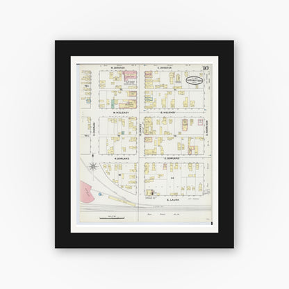 Old map wall art mockup — black gallery frame with white mat — Sanborn Fire Insurance Map from Ludington, Mason County, Michigan (1890), Sheet #0010