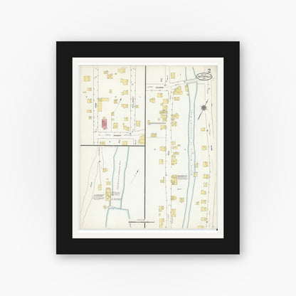 Old map wall art mockup — black gallery frame with white mat — Sanborn Fire Insurance Map from Factoryville, Wyoming County, Pennsylvania (1911), Sheet #0002