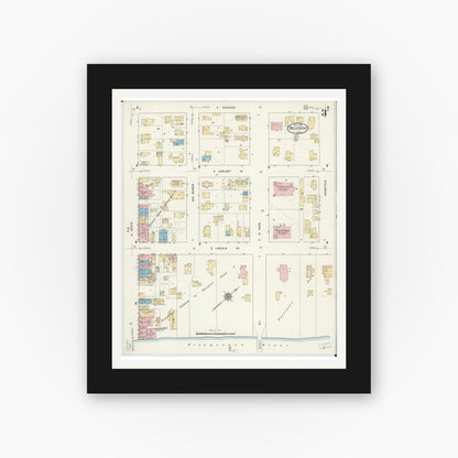 Old map wall art mockup — black gallery frame with white mat — Sanborn Fire Insurance Map from Belvidere, Boone County, Illinois (1912), Sheet #0003