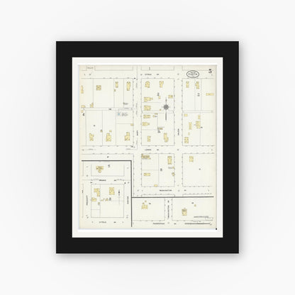 Old map wall art mockup — black gallery frame with white mat — Sanborn Fire Insurance Map from Eustis, Lake County, Florida (1912), Sheet #0005
