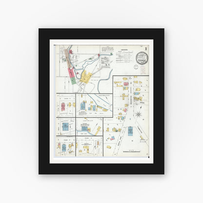 Old map wall art mockup — black gallery frame with white mat — Sanborn Fire Insurance Map from Cedarburg, Ozaukee County, Wisconsin (1900) - Complete Map Set