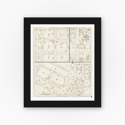 Old map wall art mockup — black gallery frame with white mat — Sanborn Fire Insurance Map from Miles, Runnels County, Texas (1936), Sheet #0004