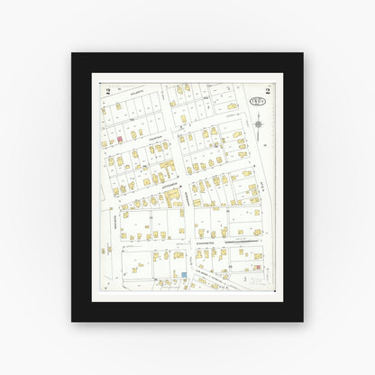 Old map wall art mockup — black gallery frame with white mat — Sanborn Fire Insurance Map from Troy, Miami County, Ohio (1923), Sheet #0002