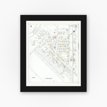Old map wall art mockup — black gallery frame with white mat — Sanborn Fire Insurance Map from Elmore, Ottawa County, Ohio (1948), Sheet #0003