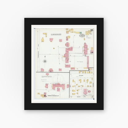 Old map wall art mockup — black gallery frame with white mat — Sanborn Fire Insurance Map from Lansing, Ingham County, Michigan (1906), Sheet #0035