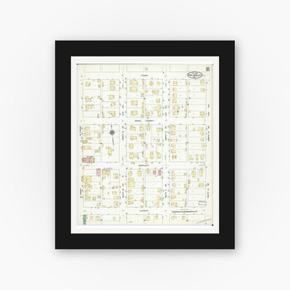 Old map wall art mockup — black gallery frame with white mat — Sanborn Fire Insurance Map from Poplar Bluff, Butler County, Missouri (1910), Sheet #0008