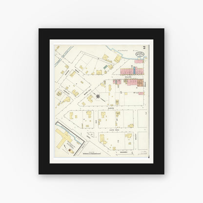 Old map wall art mockup — black gallery frame with white mat — Sanborn Fire Insurance Map from Milton, Santa Rosa County, Florida (1910), Sheet #0002