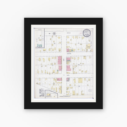 Old map wall art mockup — black gallery frame with white mat — Sanborn Fire Insurance Map from Lathrop, Clinton County, Missouri (1892), Sheet #0001