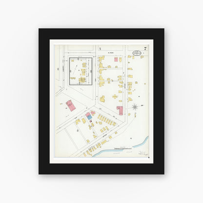 Old map wall art mockup — black gallery frame with white mat — Sanborn Fire Insurance Map from Franklin, Venango County, Pennsylvania (1901), Sheet #0007