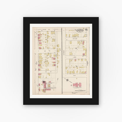 Old map wall art mockup — black gallery frame with white mat — Sanborn Fire Insurance Map from Lawrenceburg, Dearborn County, Indiana (1922), Sheet #0011