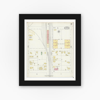 Old map wall art mockup — black gallery frame with white mat — Sanborn Fire Insurance Map from Goldsboro, Wayne County, North Carolina (1896), Sheet #0008