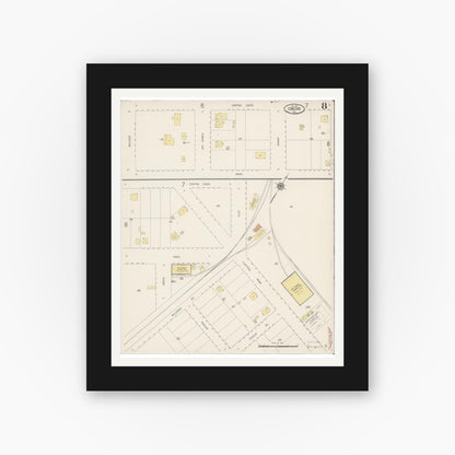 Old map wall art mockup — black gallery frame with white mat — Sanborn Fire Insurance Map from Concord, Contra Costa County, California (1917), Sheet #0008