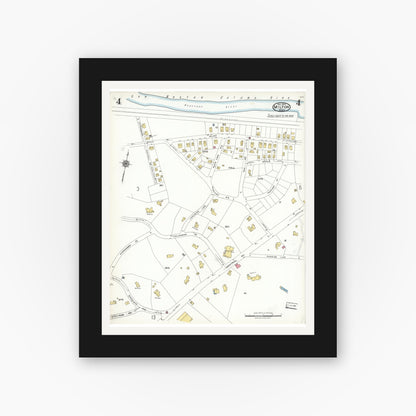 Old map wall art mockup — black gallery frame with white mat — Sanborn Fire Insurance Map from Milton, Norfolk County, Massachusetts (1923), Sheet #0004