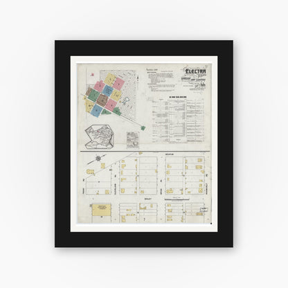 Old map wall art mockup — black gallery frame with white mat — Sanborn Fire Insurance Map from Electra, Wichita County, Texas (1919) - Complete Map Set