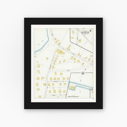 Old map wall art mockup — black gallery frame with white mat — Sanborn Fire Insurance Map from Nantasket Beach, Plymouth County, Massachusetts (1903), Sheet #0002