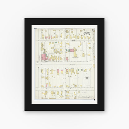 Old map wall art mockup — black gallery frame with white mat — Sanborn Fire Insurance Map from Granville, Licking County, Ohio (1896), Sheet #0002