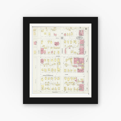 Old map wall art mockup — black gallery frame with white mat — Sanborn Fire Insurance Map from Champaign, Champaign County, Illinois (1897), Sheet #0002