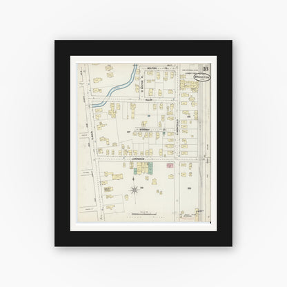 Old map wall art mockup — black gallery frame with white mat — Sanborn Fire Insurance Map from Brockton, Plymouth County, Massachusetts (1889), Sheet #0018