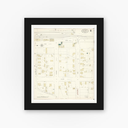 Old map wall art mockup — black gallery frame with white mat — Sanborn Fire Insurance Map from Colfax, Placer County, California (1898), Sheet #0002