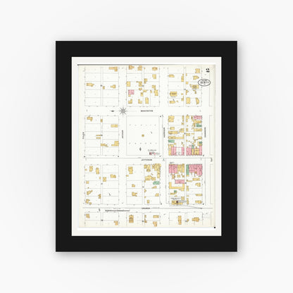 Old map wall art mockup — black gallery frame with white mat — Sanborn Fire Insurance Map from De Witt, Clinton County, Iowa (1899), Sheet #0002