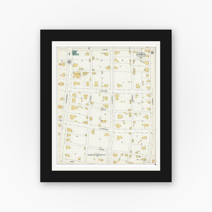 Old map wall art mockup — black gallery frame with white mat — Sanborn Fire Insurance Map from McKinney, Collin County, Texas (1902), Sheet #0009